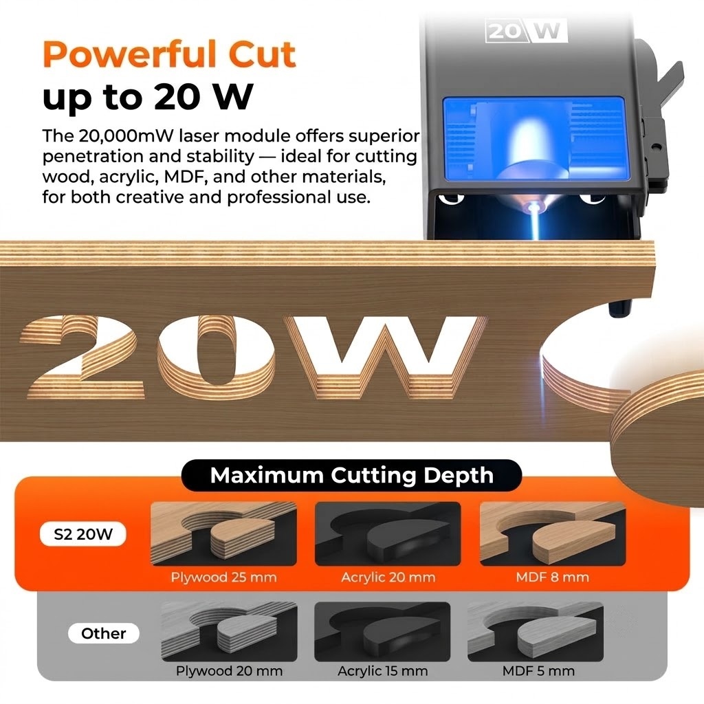 ACMER S2 20W Laser Engraving P - đánh giá và giá Air Assist Pump Laser