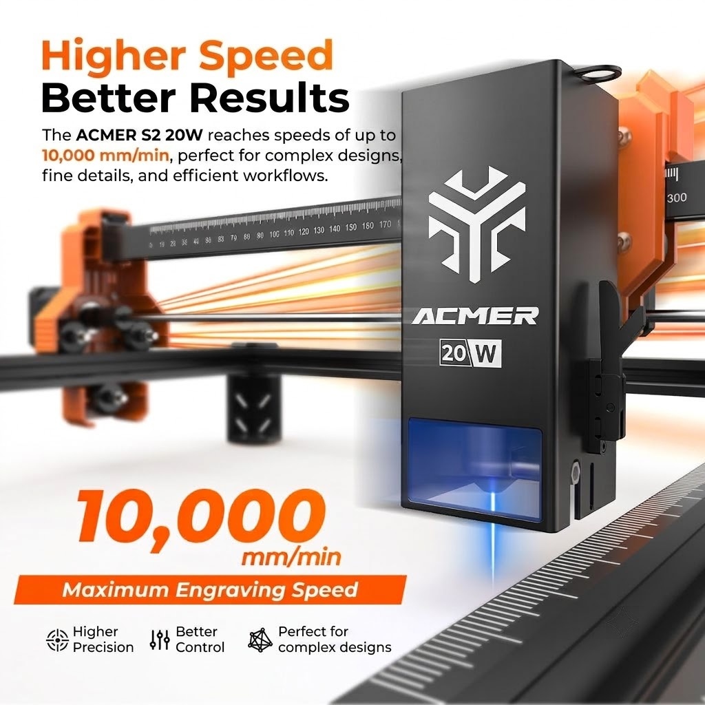 ACMER S2 20W Laser Engraving P - đánh giá và giá Air Assist Pump Laser