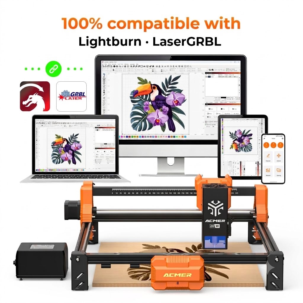 ACMER S2 20W Laser Engraving P - đánh giá và giá Air Assist Pump Laser